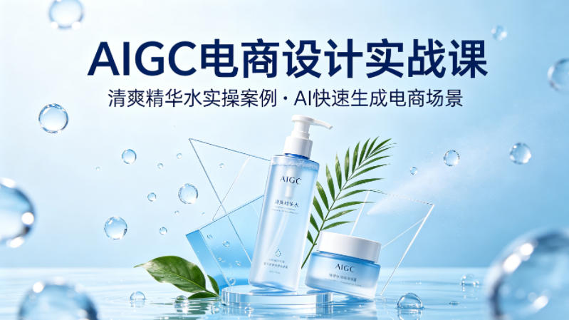 AIGC电商设计实战课,以清爽精华水为实操案例,教你用AI快速生成电商场景-搞薯条网