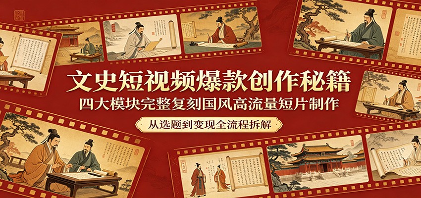 文史短视频爆款创作秘籍：四大模块完整复刻国风高流量短片制作-搞薯条网