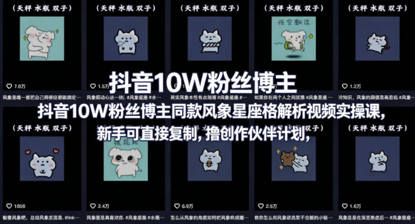 抖音10W粉丝博主同款星座性格解析视频实操课，新手可直接复制，撸创作伙伴计划，分成计划等-搞薯条网