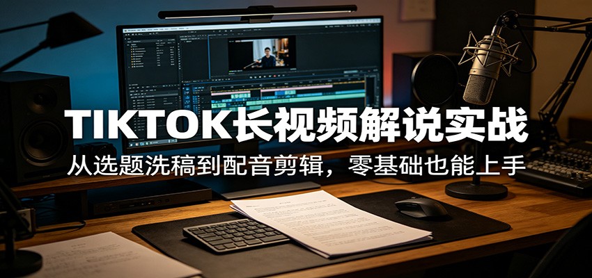 TIKTOK长视频解说实战：从选题洗稿到配音剪辑，零基础也能上手-搞薯条网