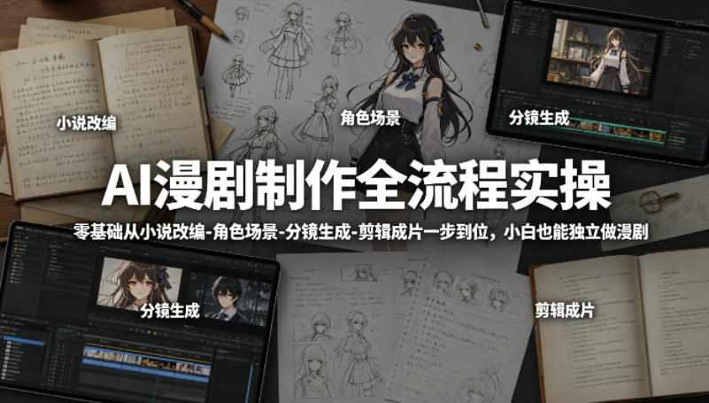AI漫剧制作全流程实操，零基础从小说改编-角色场景-分镜生成-剪辑成片一步到位，小白也能独立做漫剧-搞薯条网