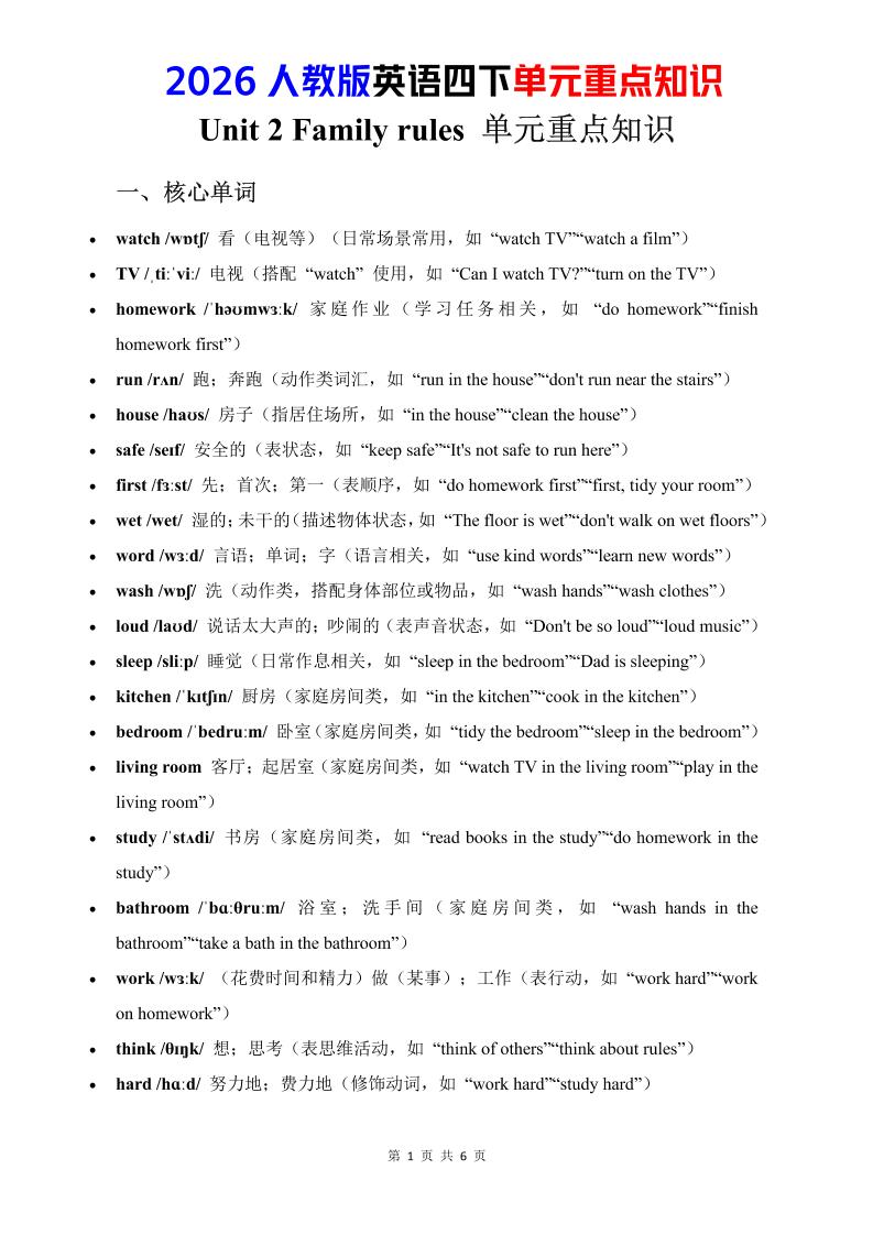 四年级下英语Unit2重点知识汇总《人教版PEP》-搞薯条网