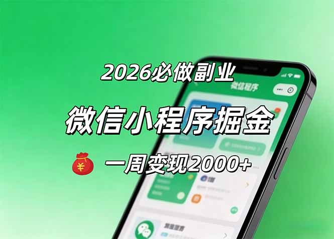 2026微信小程序掘金，简单好上手，一周变现2000+-搞薯条网