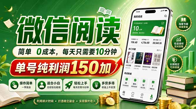 最新微信阅读,每日10分钟,单号利润150+,可批量放大操作,简单0成本-搞薯条网