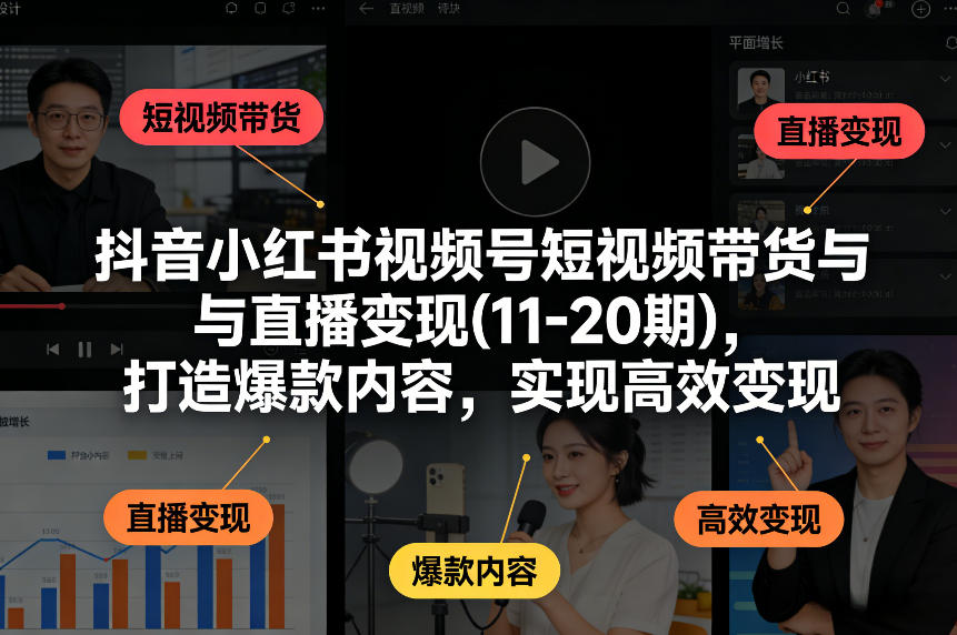 抖音小红书视频号短视频带货与直播变现(10-21期)，打造爆款内容，实现高效变现(更新05月08日)-搞薯条网