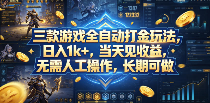 三款游戏全自动打金玩法，日入1k+，当天见收益，无需人工操作，长期可做【揭秘】-搞薯条网