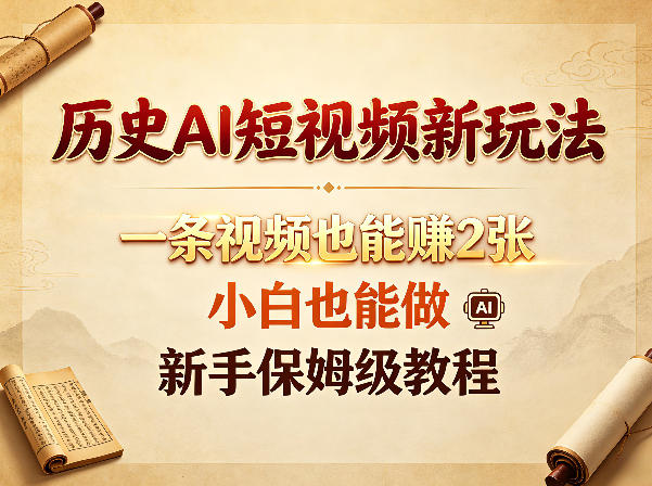历史AI短视频新玩法，一条视频也能賺2张，小白也能做，新手保姆级教程-搞薯条网