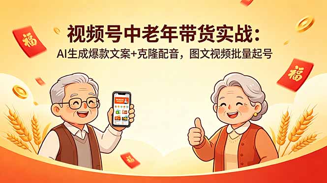 视频号中老年带货实战:AI生成爆款文案+克隆配音,图文视频批量起号-搞薯条网