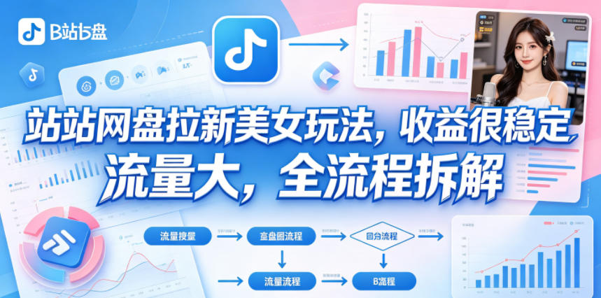 B站网盘拉新美女玩法，收益很稳定，流量大，全流程拆解-搞薯条网