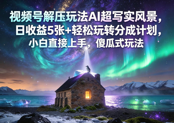 视频号解压玩法AI超写实风景，日收益5张+轻松玩转分成计划，小白直接上手，傻瓜式玩法-搞薯条网