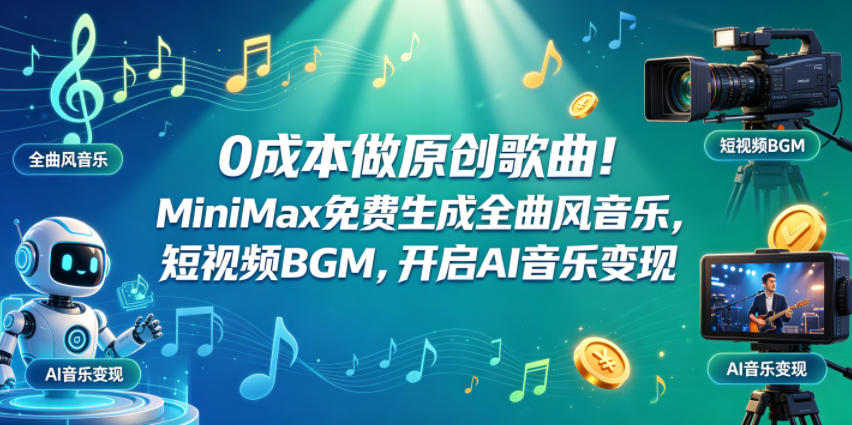 0成本做原创歌曲！MiniMax免费生成全曲风音乐，短视频BGM，开启AI音乐变现-搞薯条网