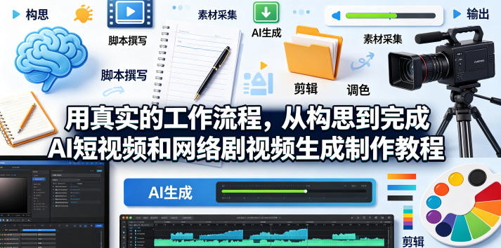 用真实的工作流程，从构思到完成AI短视频和网络剧视频生成制作教程-中英字幕-搞薯条网