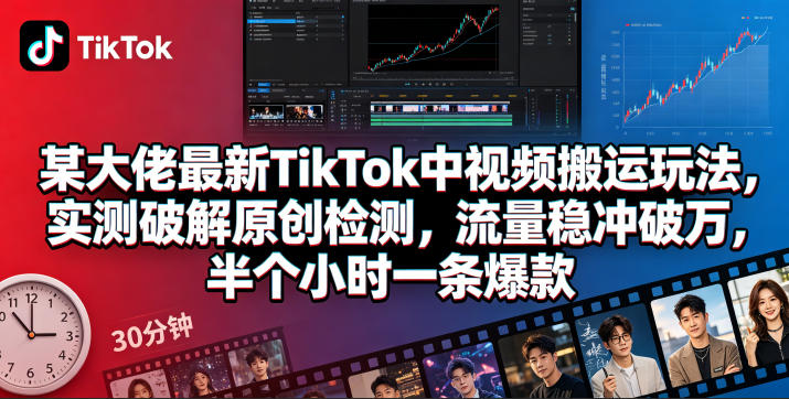 某大佬最新TikTok中视频搬运玩法，实测破解原创检测，流量稳冲破万，半个小时一条爆款-搞薯条网