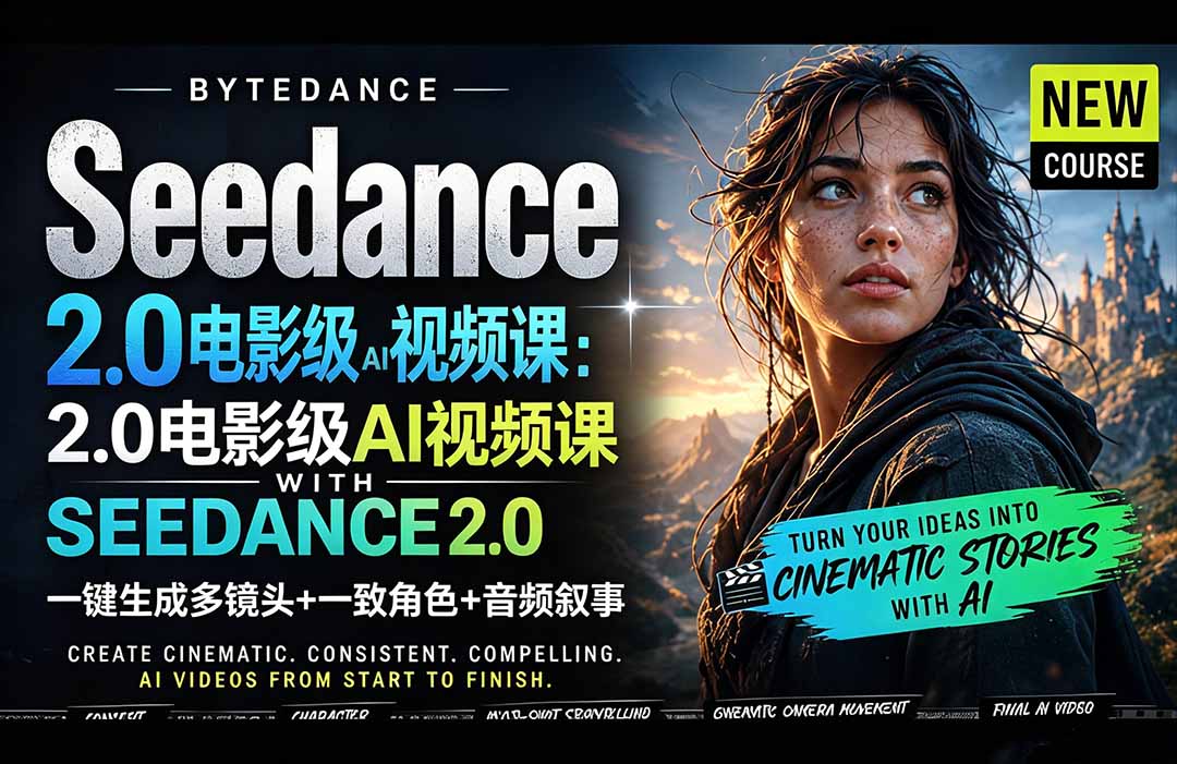 Seedance 2.0电影级AI视频课:一键生成多镜头+一致角色+音频叙事-搞薯条网