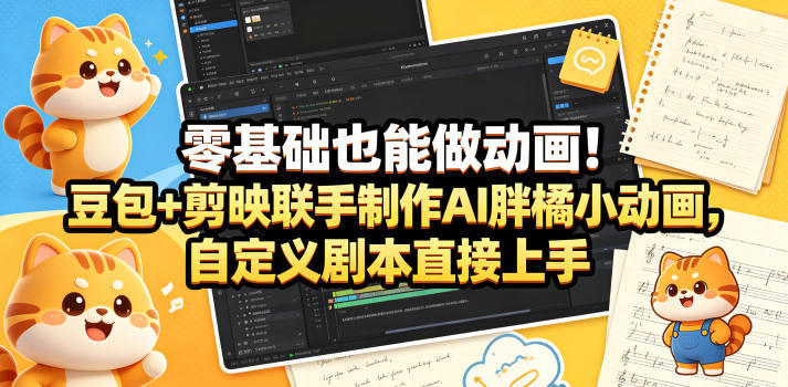 零基础也能做动画!豆包+剪映联手制作AI胖橘小动画,自定义剧本直接上手-搞薯条网