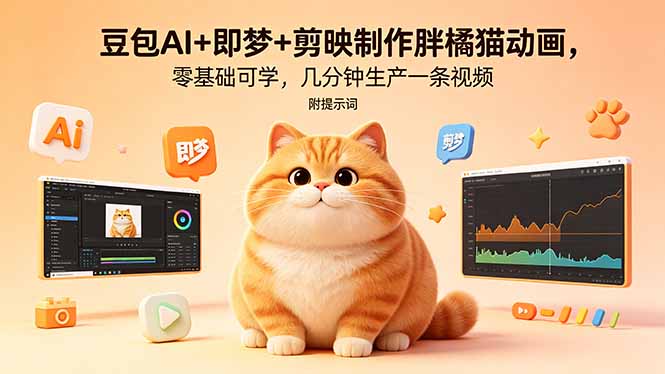 豆包AI+即梦+剪映制作胖橘猫动画，零基础可学，几分钟生产一条视频，附提示词-搞薯条网