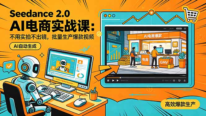 Seedance 2.0 AI电商实战课：不用实拍不出镜，批量生产爆款视频打爆GMV-搞薯条网