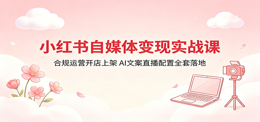 小红书自媒体变现实战课：合规运营开店上架，AI文案直播配置全套落地-搞薯条网