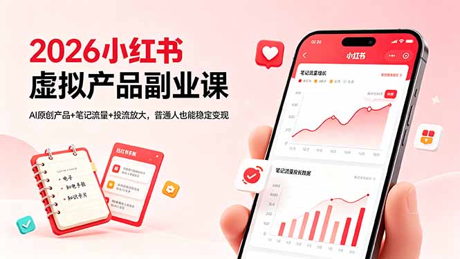 2026小红书虚拟产品副业课，AI原创产品+笔记流量+投流放大，普通人也能稳定变现-搞薯条网