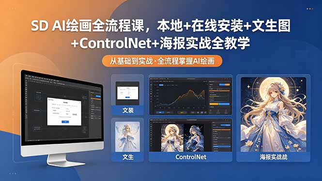SD AI绘画全流程课，本地+在线安装+文生图+ControlNet+海报实战全教学-搞薯条网