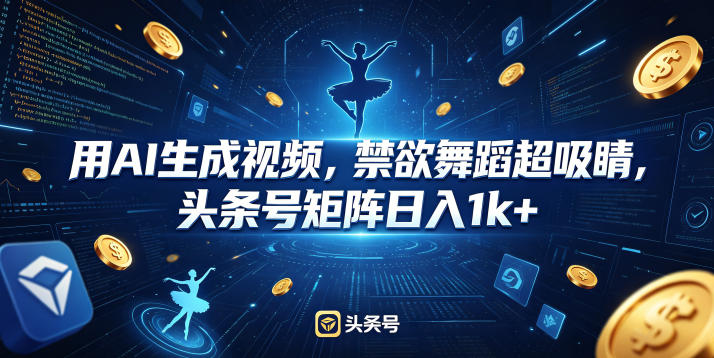 用AI生成视频,禁欲舞蹈超吸睛,头条号矩阵日入1k+-搞薯条网