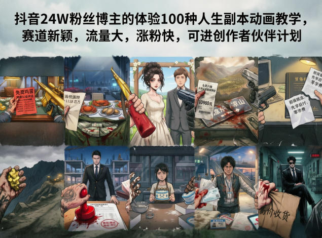 抖音24W粉丝博主的体验100种人生副本动画教学，赛道新颖，流量大，涨粉快，可进创作者伙伴计划-搞薯条网
