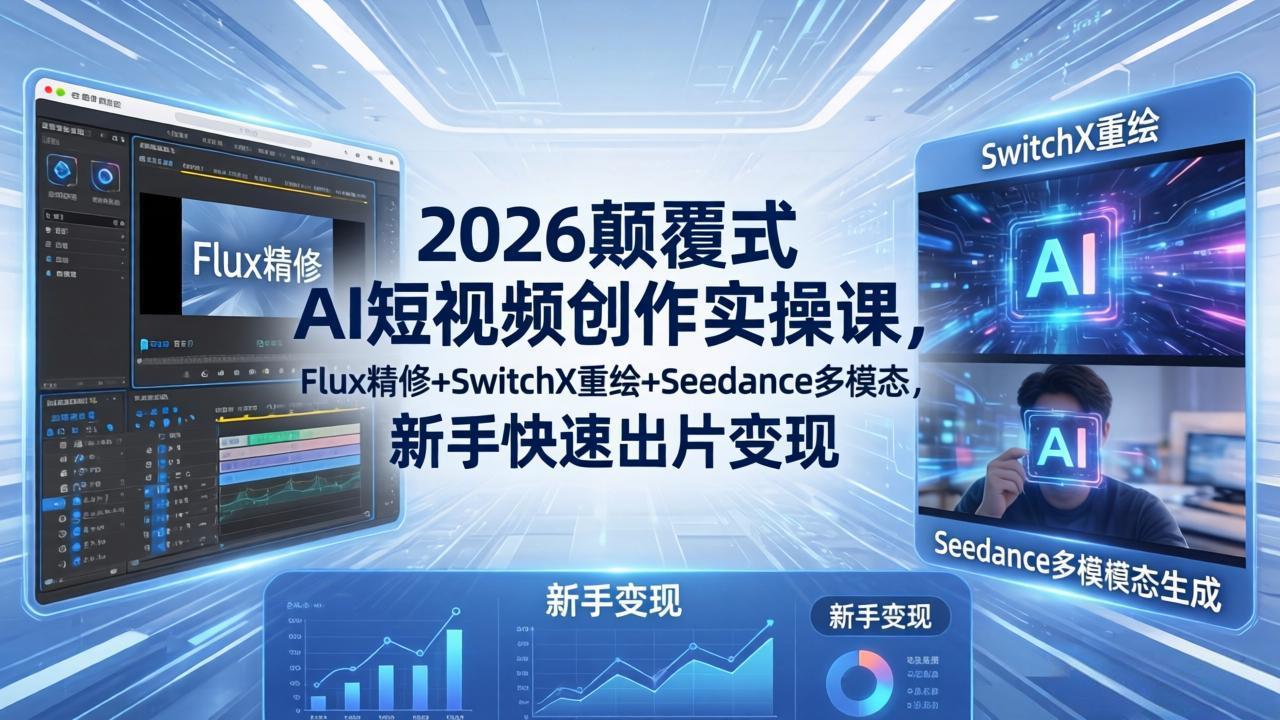 2026颠覆式 AI短视频创作课-5月更新，Flux精修+SwitchX重绘+Seedance多模态，新手快速出片变现-搞薯条网