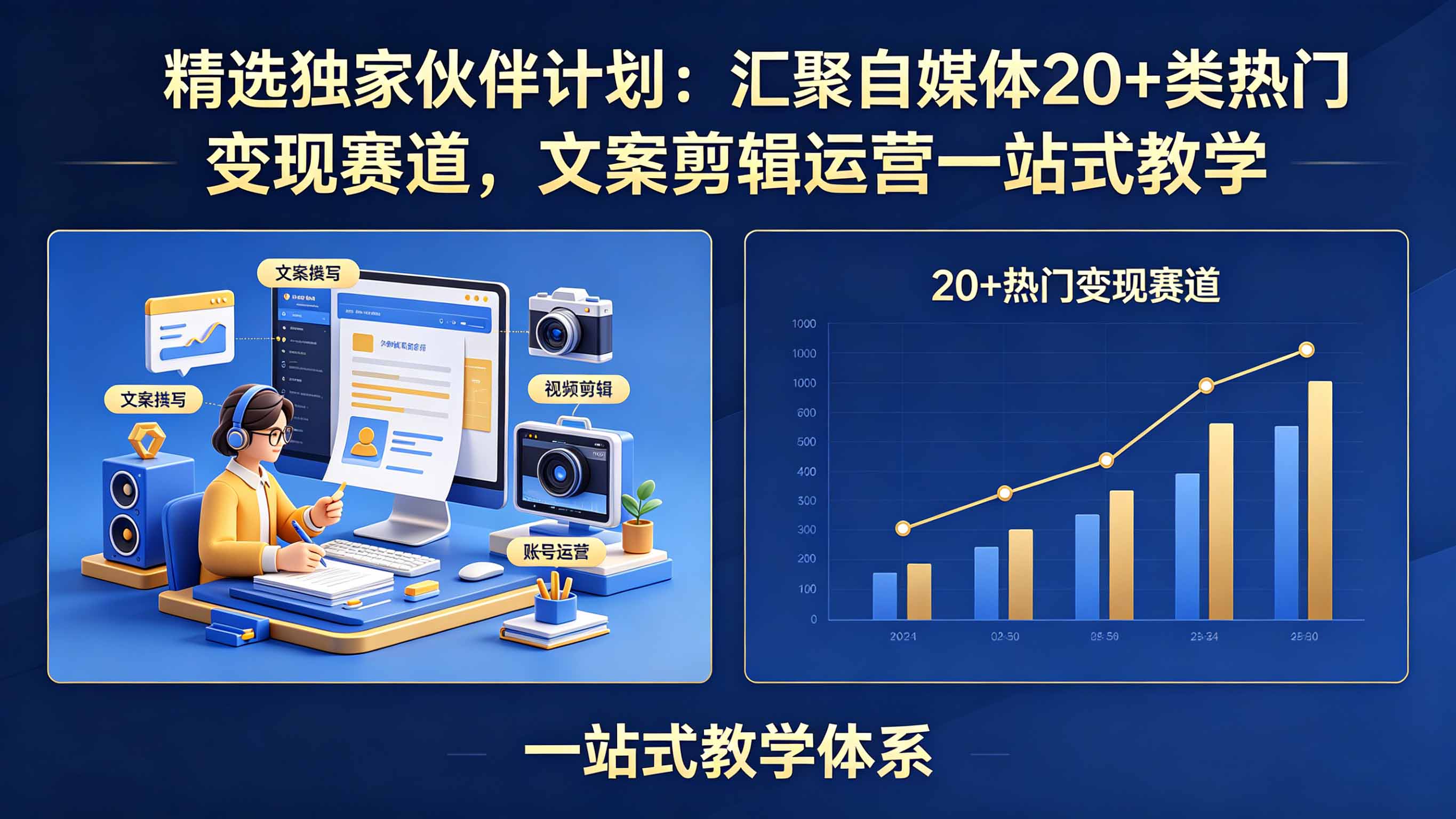 精选独家伙伴计划：汇聚自媒体20+类热门变现赛道，文案剪辑运营一站式教学-搞薯条网