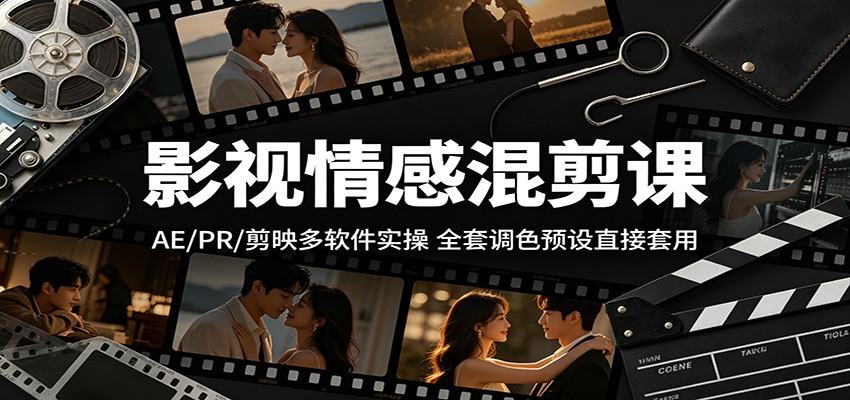 影视情感混剪课：AE/PR/剪映多软件实操，全套调色预设直接套用-搞薯条网