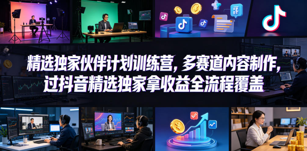 小豁食堂精选独家伙伴计划训练营,多赛道内容制作,过抖音精选独家拿收益全流程覆盖-搞薯条网