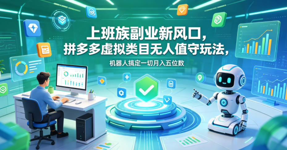 上班族副业新风口，拼多多虚拟类目无人值守玩法，机器人搞定一切月入五位数【揭秘】-搞薯条网