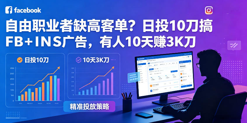 自由职业者缺高客单？日投10刀搞FB+INS广告，有人10天赚3K刀！【原创双语字幕】-搞薯条网