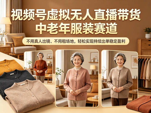 视频号虚拟无人直播带货中老年服装赛道,不用真人出镜、不用租场地,轻松实现持续出单稳定盈利-搞薯条网