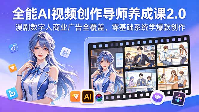 全能AI视频创作导师养成课2.0，漫剧数字人商业广告全覆盖，零基础系统学爆款创作-搞薯条网