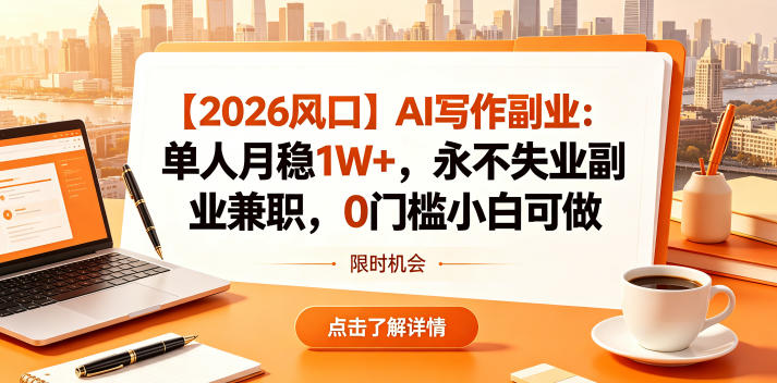 【2026风口】AI写作副业：单人月稳1W+，永不失业副业兼职，0门槛小白可做【揭秘】-搞薯条网
