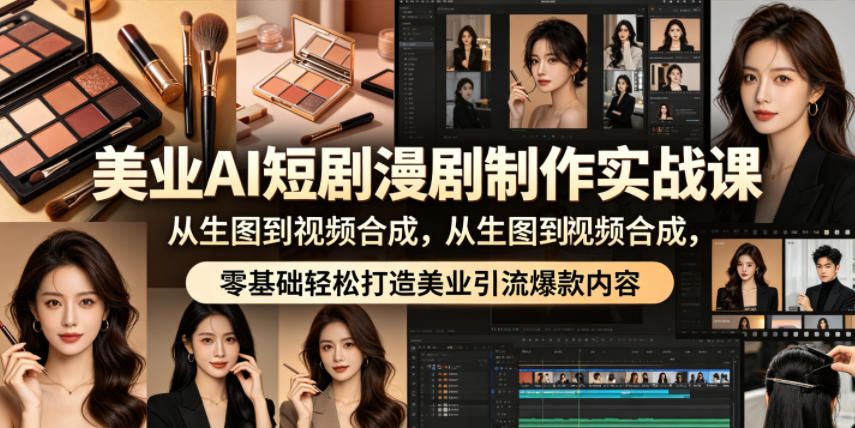 美业AI短剧漫剧制作实战课，从生图到视频合成，零基础轻松打造美业引流爆款内容-搞薯条网