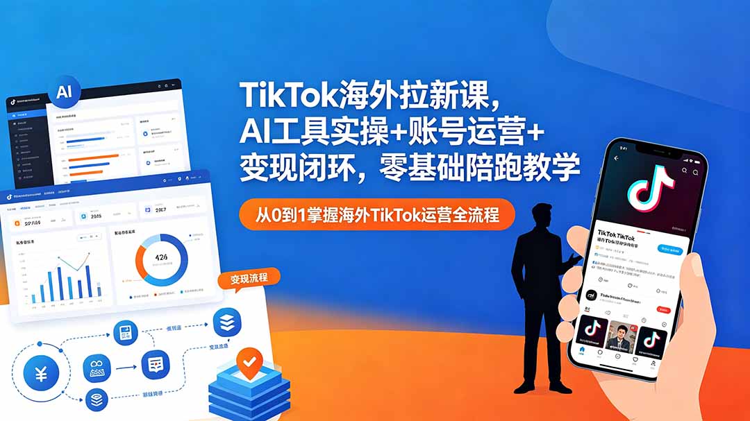 TikTok海外拉新课，AI工具实操+账号运营+变现闭环，零基础陪跑教学-搞薯条网