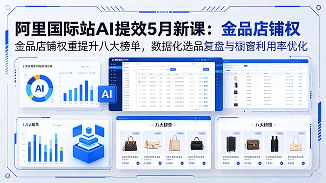 阿里国际站AI提效5月新课：金品店铺权重提升八大榜单，数据化选品复盘与橱窗利用率优化-搞薯条网
