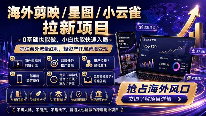 海外剪映 / 星图 / 小云雀拉新项目 普通人也能上手的跨境流量变现副业-搞薯条网