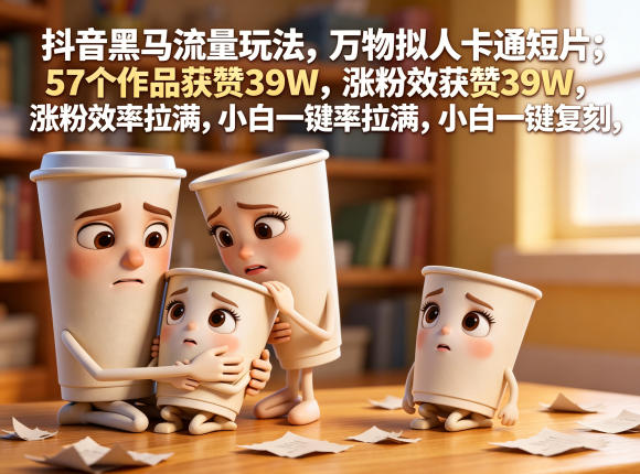 抖音黑马流量玩法,万物拟人卡通短片,57个作品获赞39W,涨粉效率拉满,小白一键复刻,保姆级拆解-搞薯条网
