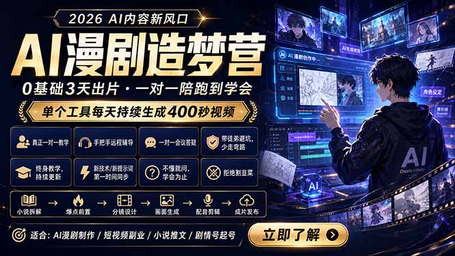 AI漫剧造梦营:0基础3天出片,单个工具每天持续生成400秒视频-搞薯条网