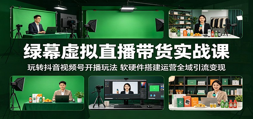 绿幕虚拟直播带货实战课:玩转抖音视频号开播玩法,软硬件搭建运营全域引流变现-搞薯条网