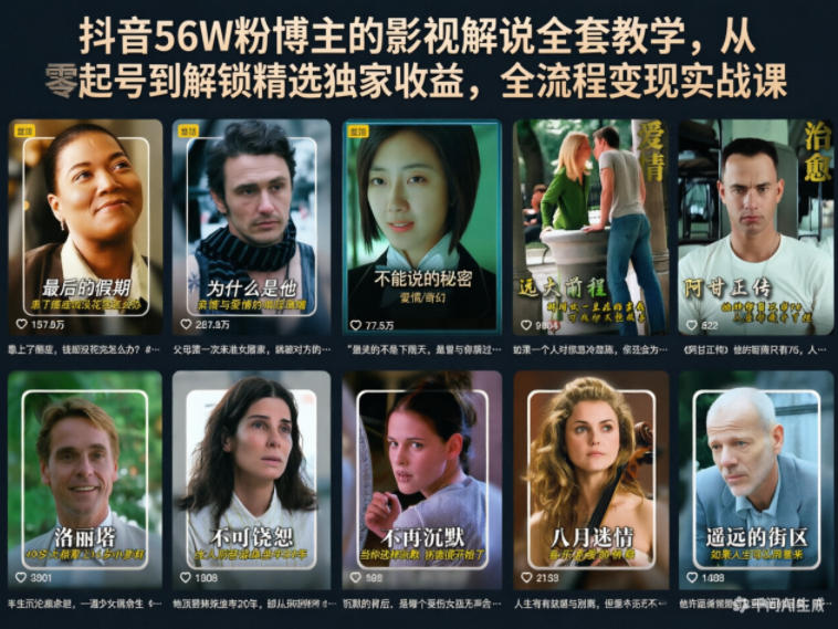 抖音56W粉博主的影视解说全套教学,从零起号到解锁精选独家收益,全流程变现实战课-搞薯条网