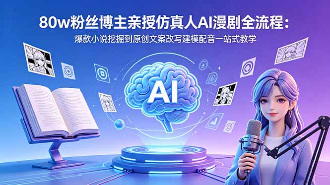 80w粉丝博主亲授仿真人AI漫剧全流程：爆款小说挖掘到原创文案改写建模配音一站式教学-搞薯条网