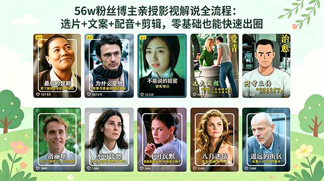 56万粉丝博主亲授影视解说全流程:选片+文案+配音+剪辑,零基础也能快速出圈-搞薯条网