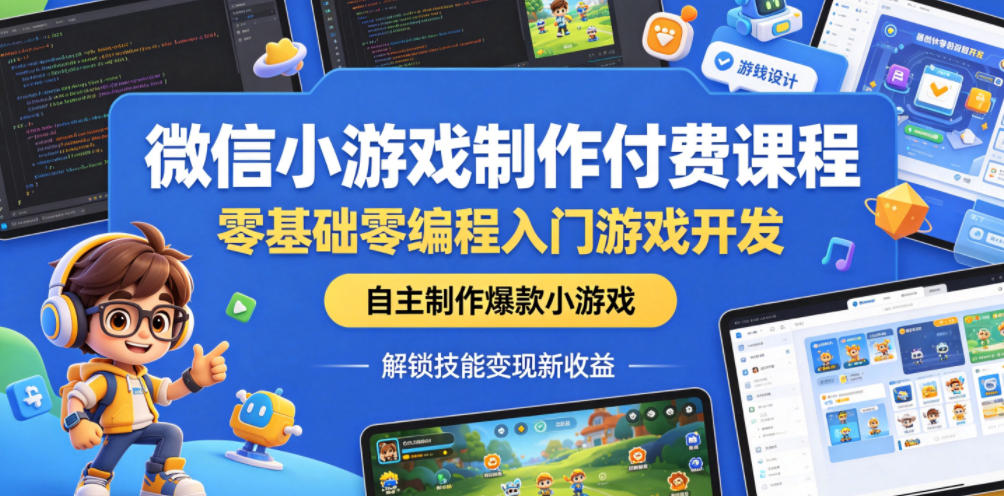微信小游戏制作付费课程,零基础零编程入门游戏开发,自主制作爆款小游戏,解锁技能变现新收益-搞薯条网