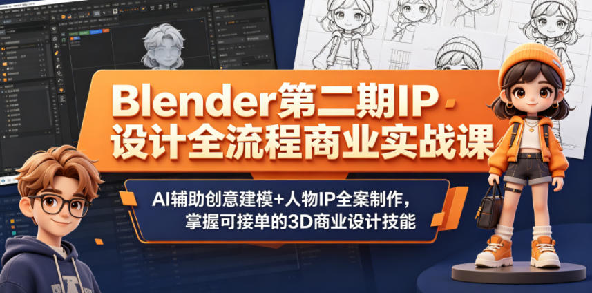 Blender第二期IP设计全流程商业实战课,AI辅助创意建模+人物IP全案制作,掌握可接单的3D商业设计技能-搞薯条网