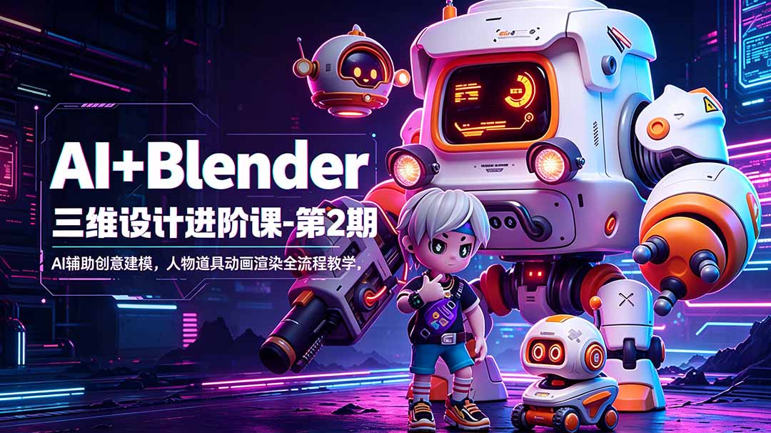 AI+Blender三维设计进阶课-第2期：AI辅助创意建模，人物道具动画渲染全流程教学-搞薯条网
