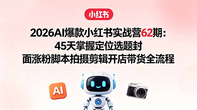 2026AI爆款小红书实战营62期：45天掌握定位选题封面涨粉脚本拍摄剪辑开店带货全流程-搞薯条网