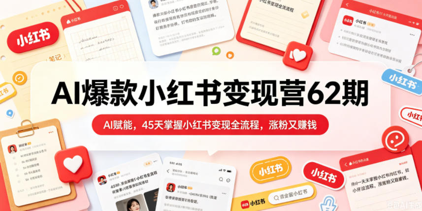 AI爆款小红书变现营62期2026年5月，AI赋能，45天掌握小红书变现全流程，涨粉又賺钱-搞薯条网